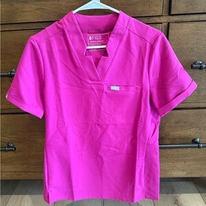 Figs V-Neck Scrub Top in Hot Pink